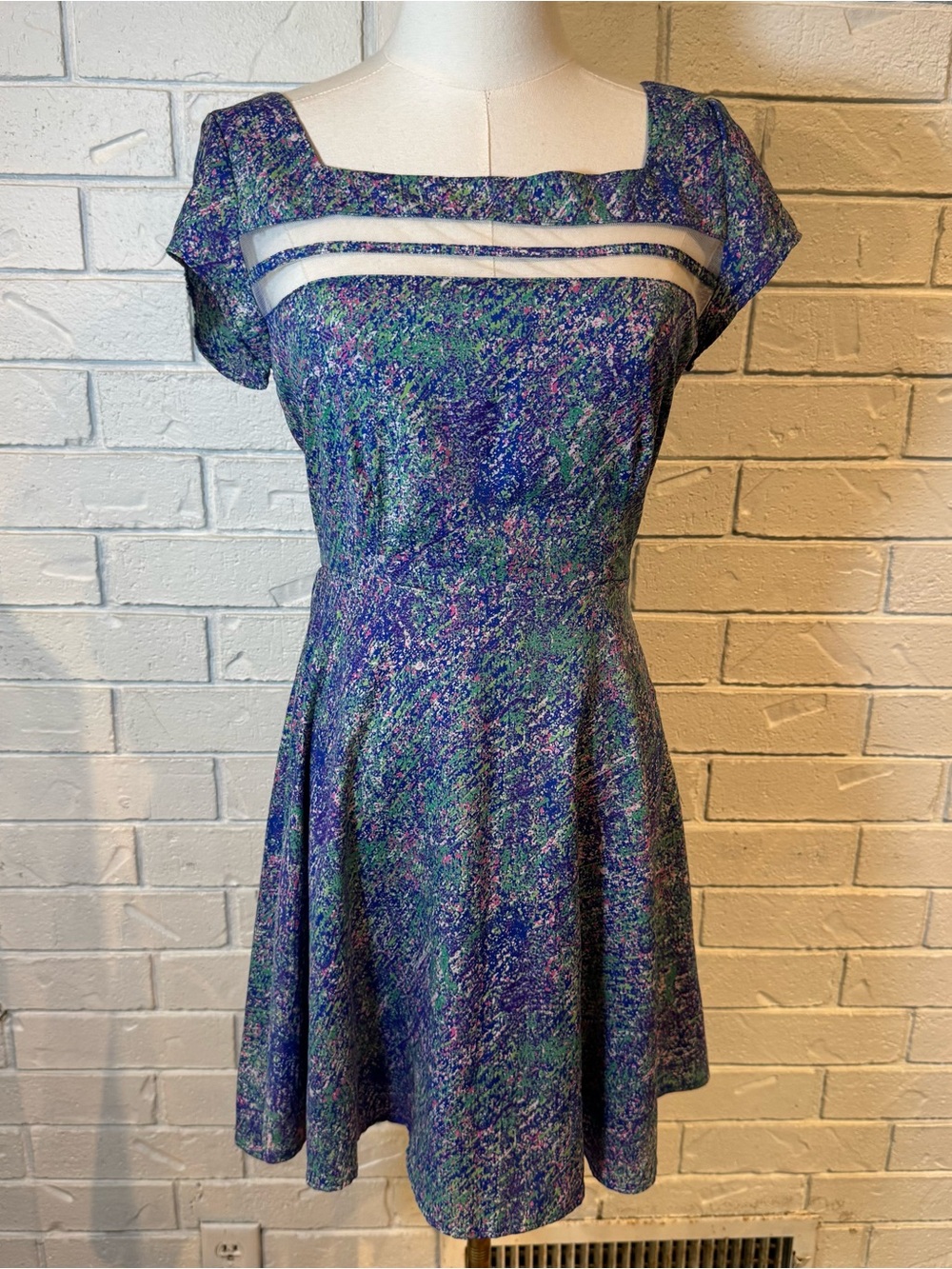 Maude Blue Watercolor Skater Mini Dress Women's 4